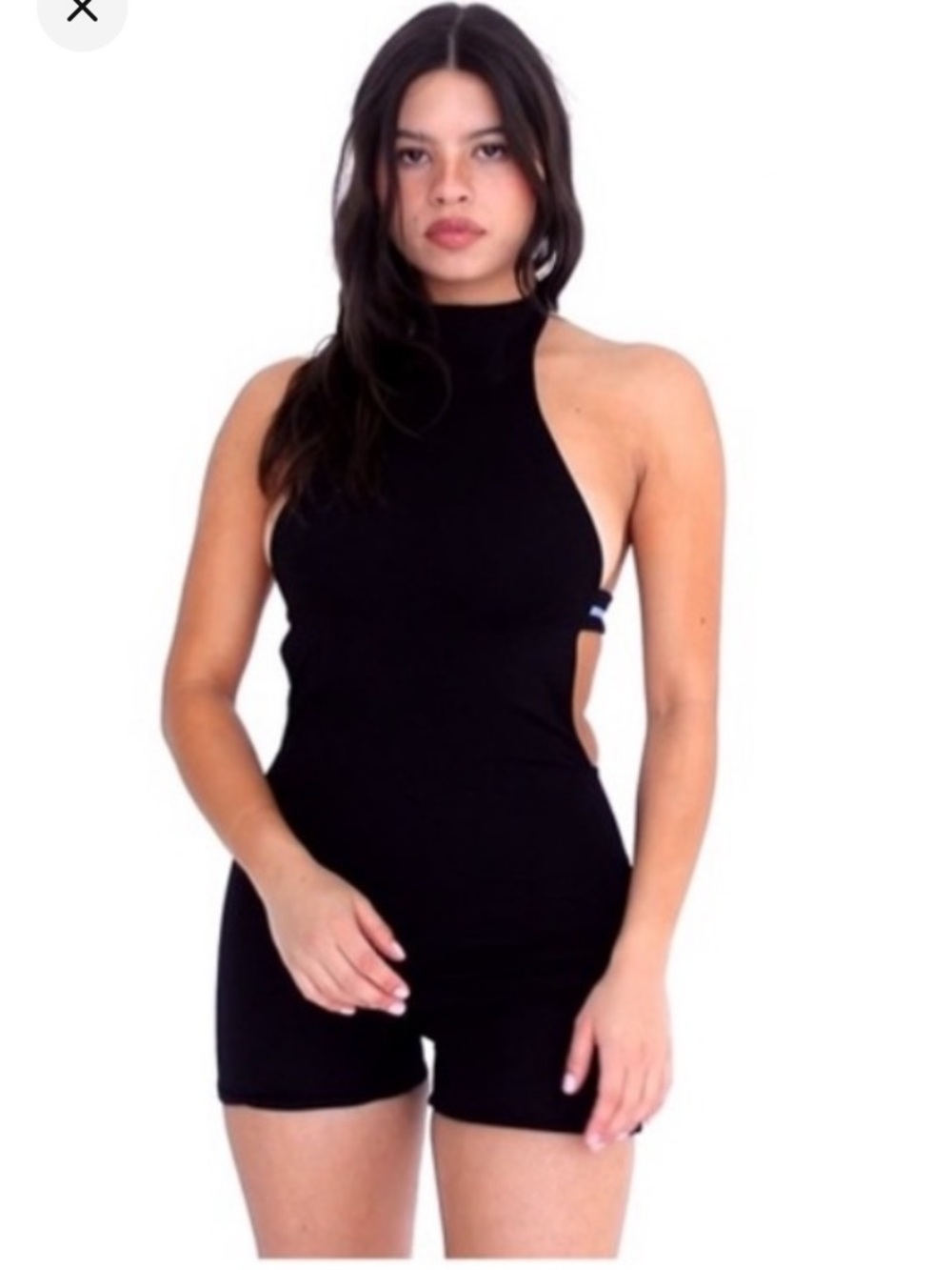 Are you Am I Black Ivie High Neck Cutout Romper Bodysuit Shortie S